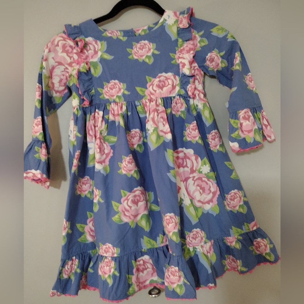 Sage & Lilly Periwinkle Blue Pink Floral Ruffle Dress, Size 5t.